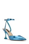 Nine West Harlowe Ankle Strap Pump In Metallic Blue Patent