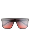 Quay Night Fall 52mm Gradient Flat Top Sunglasses In Matte Black / Brown To Maroon