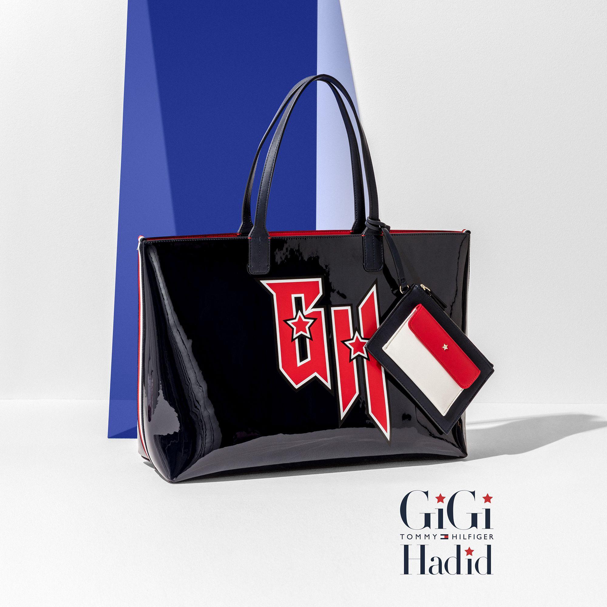 Tommy Hilfiger Gigi Hadid Patent Tote With Logo And Mohair Wallet