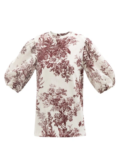 Erdem Theodora Pembridge Etched Floral Print Puff Sleeve Top In White