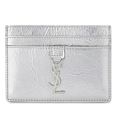 Saint Laurent Metallic Leather Card Holder In Silver