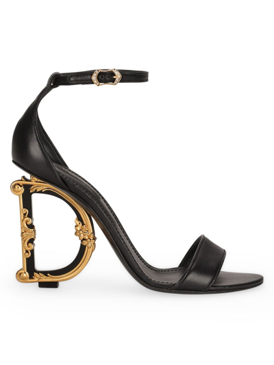 Dolce & Gabbana Women's Sculpted-heel Baroque Dg Leather Sandals In Black