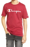 Champion Heritage Script Logo T-shirt In Cranberry Tart