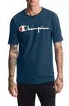 Champion Heritage Script Logo T-shirt In Jetson Blue
