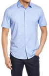 Bugatchi Tech Slub Knit Short Sleeve Stretch Cotton Button-up Shirt In Sky
