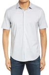 Bugatchi Tech Slub Knit Short Sleeve Stretch Cotton Button-up Shirt In Platinum