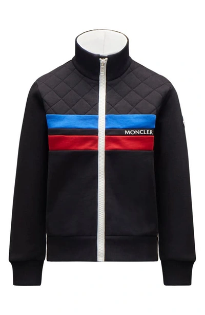 Moncler Kids' Zip Front Knit Jacket In Black