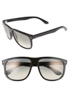 Ray Ban Boyfriend 60mm Flat Top Sunglasses In Black On Green/ Grey
