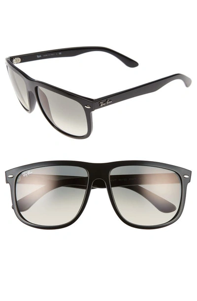 Ray Ban Boyfriend 60mm Flat Top Sunglasses In Black On Green/ Grey