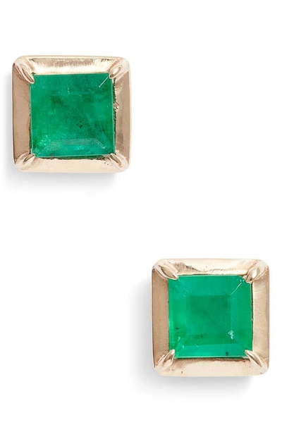 Anzie Cleo Melia Carre Emerald Stud Earrings In Green Gold