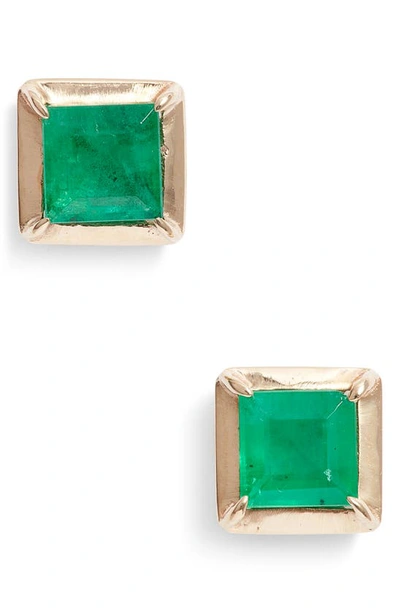 Anzie Cleo Melia Carre Emerald Stud Earrings