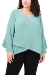 Vince Camuto Flutter Sleeve Crossover Georgette Tunic Top In Teal