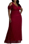 Kiyonna Plus Size Seraphina Mesh Cold-shoulder Gown In Red
