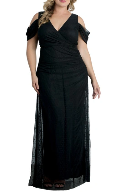 Kiyonna Plus Size Seraphina Mesh Cold-shoulder Gown In Onyx