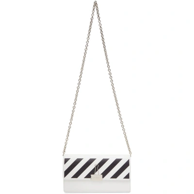 Off-white Binder Clip Diagonal Stripe Wallet On A Chain In White Black