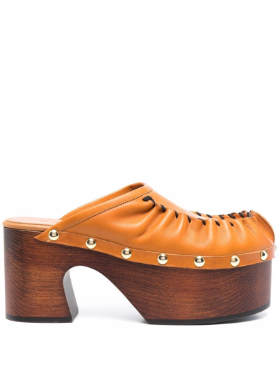 Marni Whipstitch Open-back Platform Mules In Honey