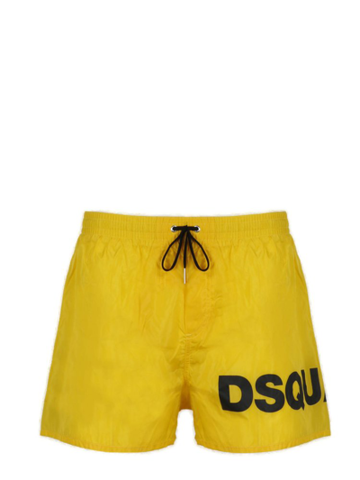 Dsquared2 Logo-print Drawstring Swim Shorts In Yellow