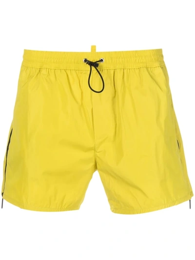 Dsquared2 Zip-detailed Drawstring Swim Shorts In Yellow