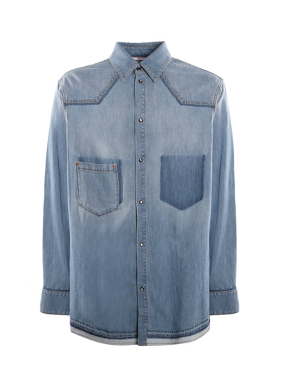 Valentino Pocket-detail Denim Long-sleeve Shirt In Blue