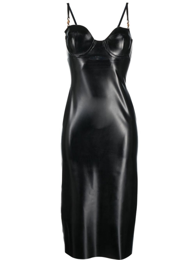 Versace Embellished Latex Midi Dress In Black