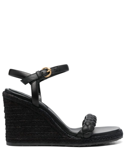 Gianvito Rossi 90mm Cruz Leather Espadrille Wedges In Black