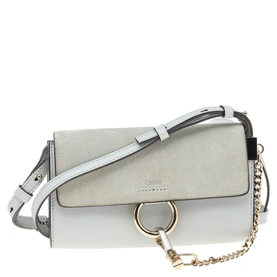 Pre-owned Chloé Light Blue Leather And Suede Mini Faye Shoulder Bag
