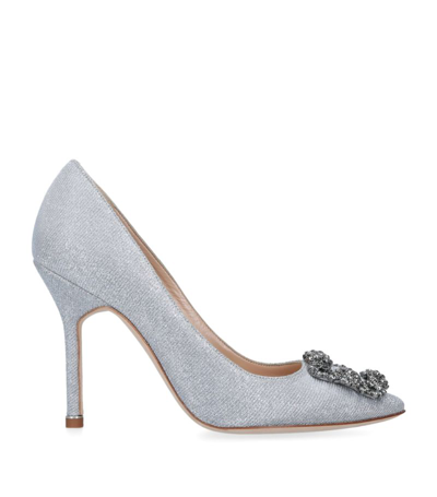 Manolo Blahnik Hangisi 105 Embellished Velvet Pumps In Gray