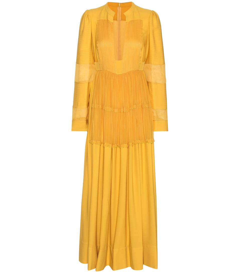 Valentino Open-neck Silk-georgette Dress In Yellow | ModeSens
