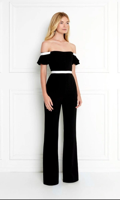 Rachel Zoe Off-the-shoulder Ruffle-sleeve Jumpsuit In Black/cream