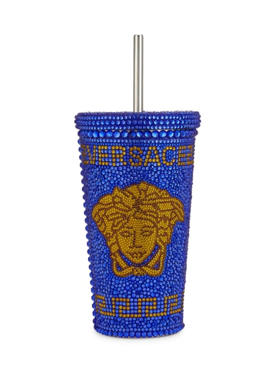 Versace Medusa Studded Travel Mug In Blue
