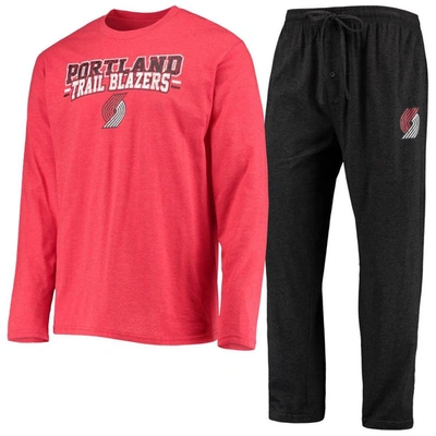Concepts Sport Men's  Black, Red Portland Trail Blazers Long Sleeve T-shirt And Pants Sleep Set In Black,red