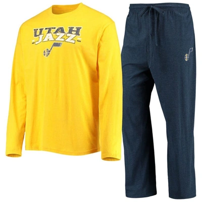 Concepts Sport Men's  Navy, Gold Utah Jazz Long Sleeve T-shirt & Pants Sleep Set In Navy,gold
