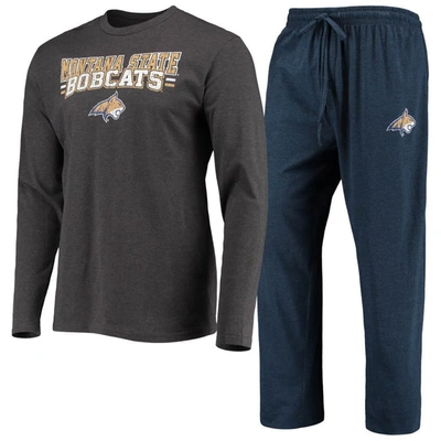 Concepts Sport Navy/heathered Charcoal Montana State Bobcats Meter Long Sleeve T-shirt & Trousers Sleep