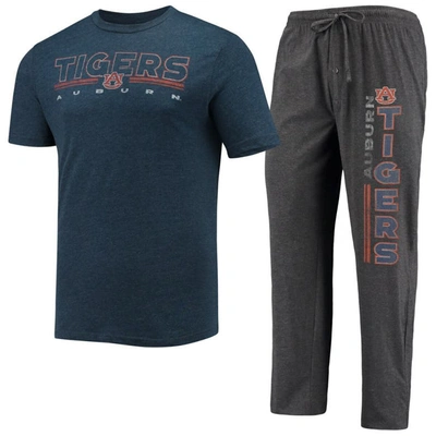 Concepts Sport Men's  Heathered Charcoal, Navy Auburn Tigers Meter T-shirt And Pants Sleep Set In Heathered Charcoal,navy