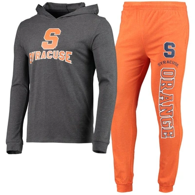 Concepts Sport Orange/heather Charcoal Syracuse Orange Meter Long Sleeve Hoodie T-shirt & Jogger Paj