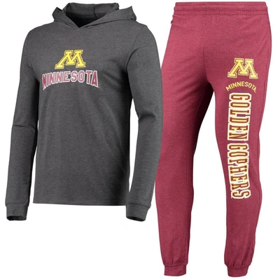 Concepts Sport Maroon/heather Charcoal Minnesota Golden Gophers Meter Long Sleeve Hoodie T-shirt & J In Maroon,heathered Charcoal