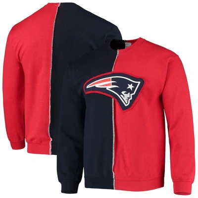 Refried Apparel Men's Navy, Red New England Patriots Split Center Pullover Sweatshirt In Navy,red
