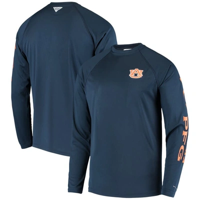 Columbia Pfg Navy Auburn Tigers Terminal Tackle Omni-shade Long Sleeve T-shirt