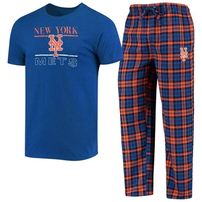 Concepts Sport Men's  Royal, Orange New York Mets Lodge T-shirt And Pants Sleep Set In Royal,orange