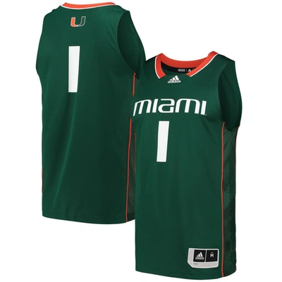 Adidas Originals Adidas #1 Green Miami Hurricanes Swingman Basketball Jersey