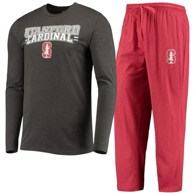 Concepts Sport Cardinal/heathered Charcoal Stanford Cardinal Meter Long Sleeve T-shirt & Pants Sleep In Cardinal,heathered Charcoal