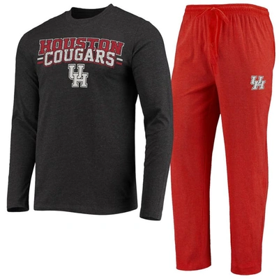Concepts Sport Red/heathered Charcoal Houston Cougars Meter Long Sleeve T-shirt & Pants Sleep Set