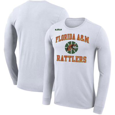 Nike X Lebron James White Florida A&m Rattlers Collection Legend Performance Long Sleeve T-shirt