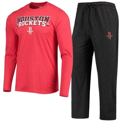 Concepts Sport Men's  Black, Red Houston Rockets Long Sleeve T-shirt And Trousers Sleep Set In Black,red