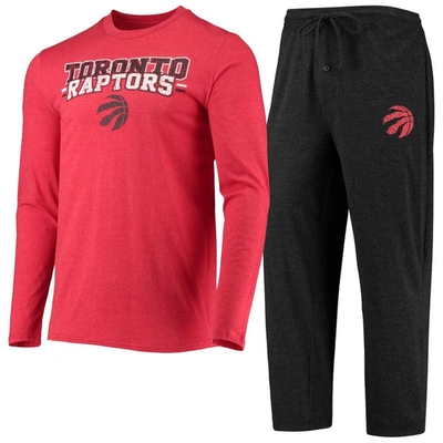 Concepts Sport Men's  Black, Red Toronto Raptors Long Sleeve T-shirt And Pants Sleep Set In Black,red