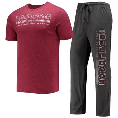 Concepts Sport Heathered Charcoal/maroon Mississippi State Bulldogs Meter T-shirt & Pants Sleep Set In Heather Charcoal
