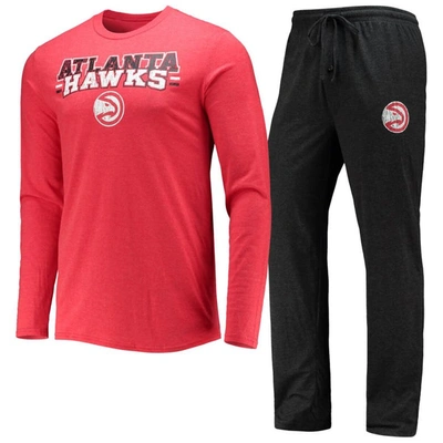 Concepts Sport Men's  Black, Red Atlanta Hawks Long Sleeve T-shirt And Trousers Sleep Set In Black,red