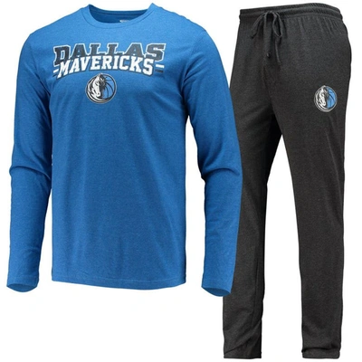 Concepts Sport Men's  Black, Blue Dallas Mavericks Long Sleeve T-shirt And Pants Sleep Set