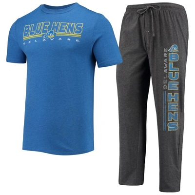Concepts Sport Heathered Charcoal/royal Delaware Fightin' Blue Hens Meter T-shirt & Trousers Sleep Set In Heather Charcoal