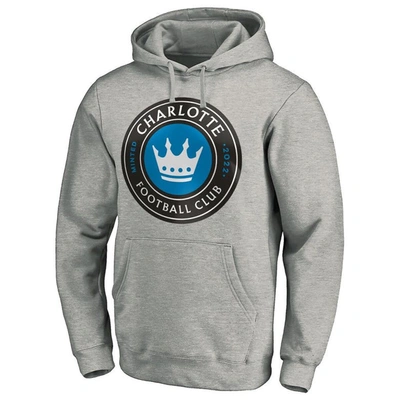 Fanatics Branded Heather Gray Charlotte Fc Primary Logo Fitted Pullover Hoodie